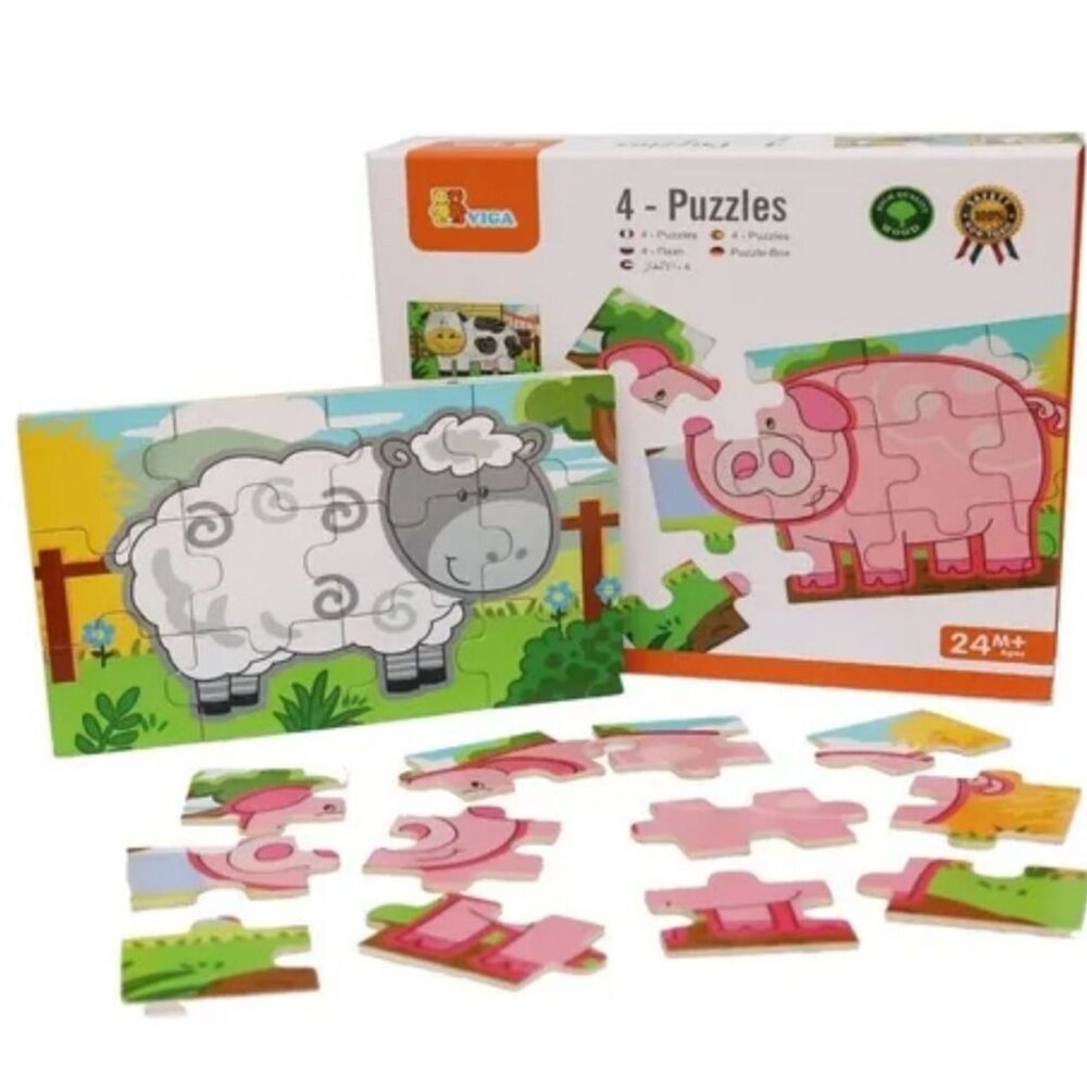 New Sealed  Viga Wooden Jigsaw Puzzle -Farm 4 in 1 For Age  2Y+